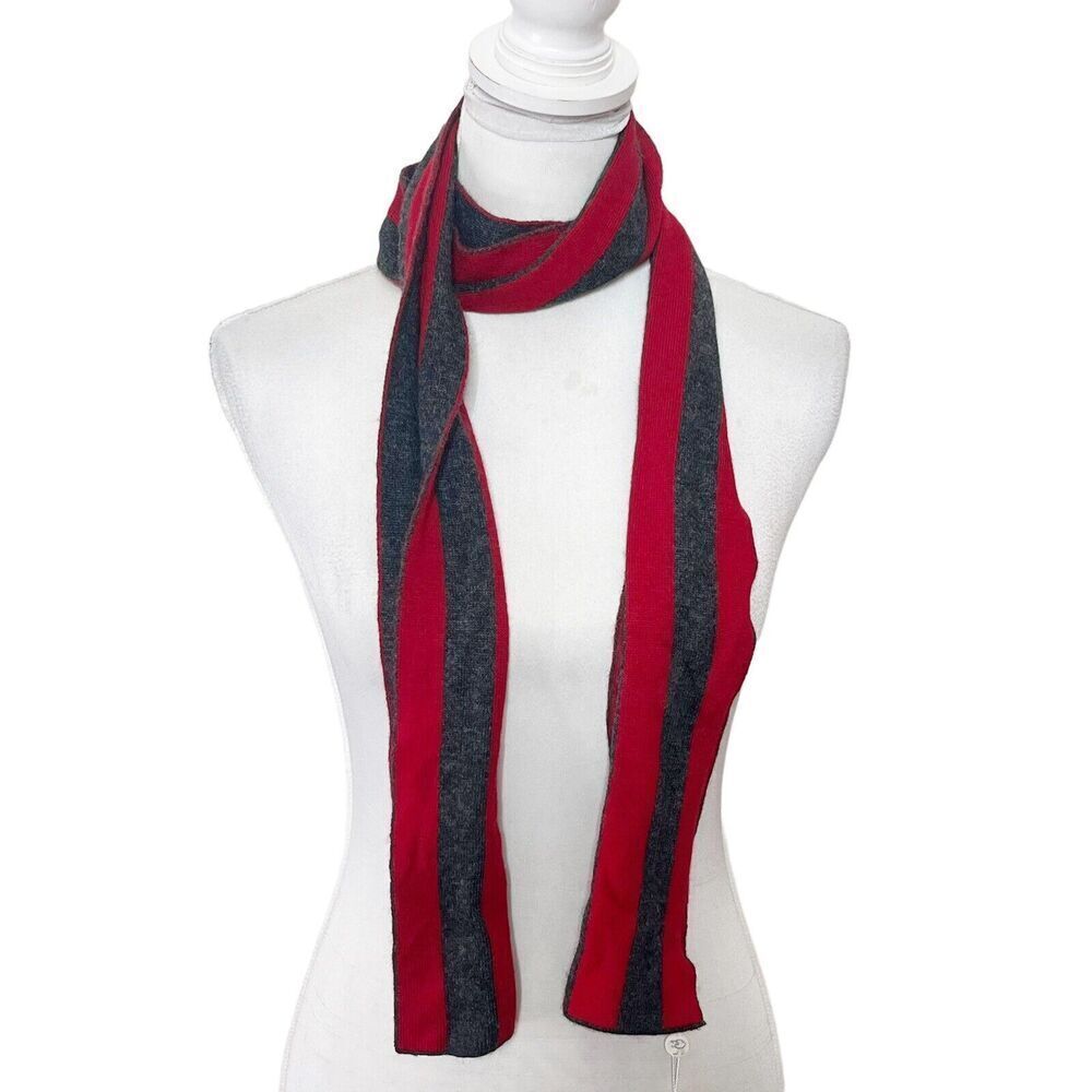 Sleepy Jones Striped Scarf Red Grey Cashmere Wool Angora Rabbit Blend 62x5 New — image 2 of 8